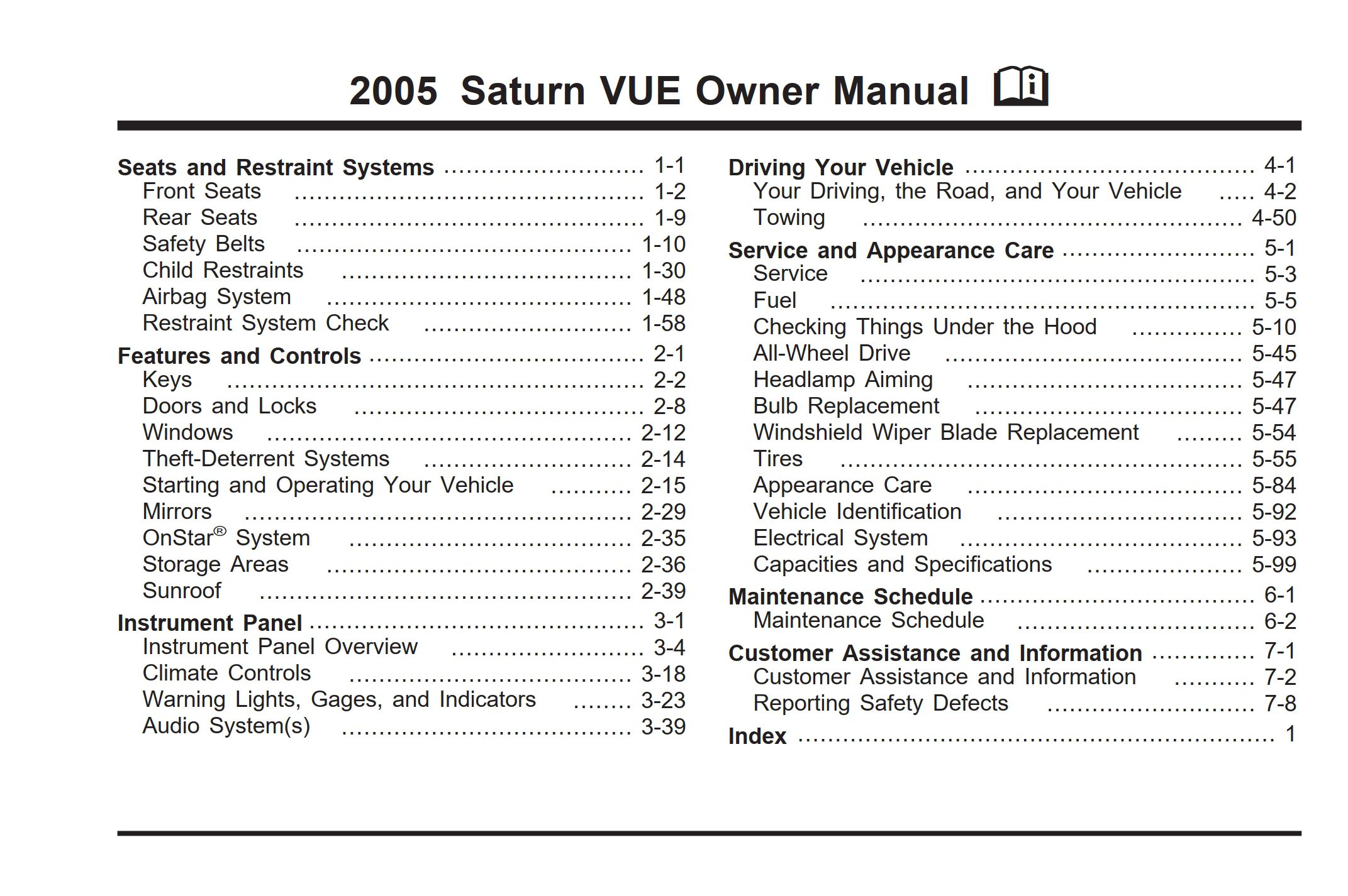 2005 Saturn Vue Owner's Manual DIY & Guides