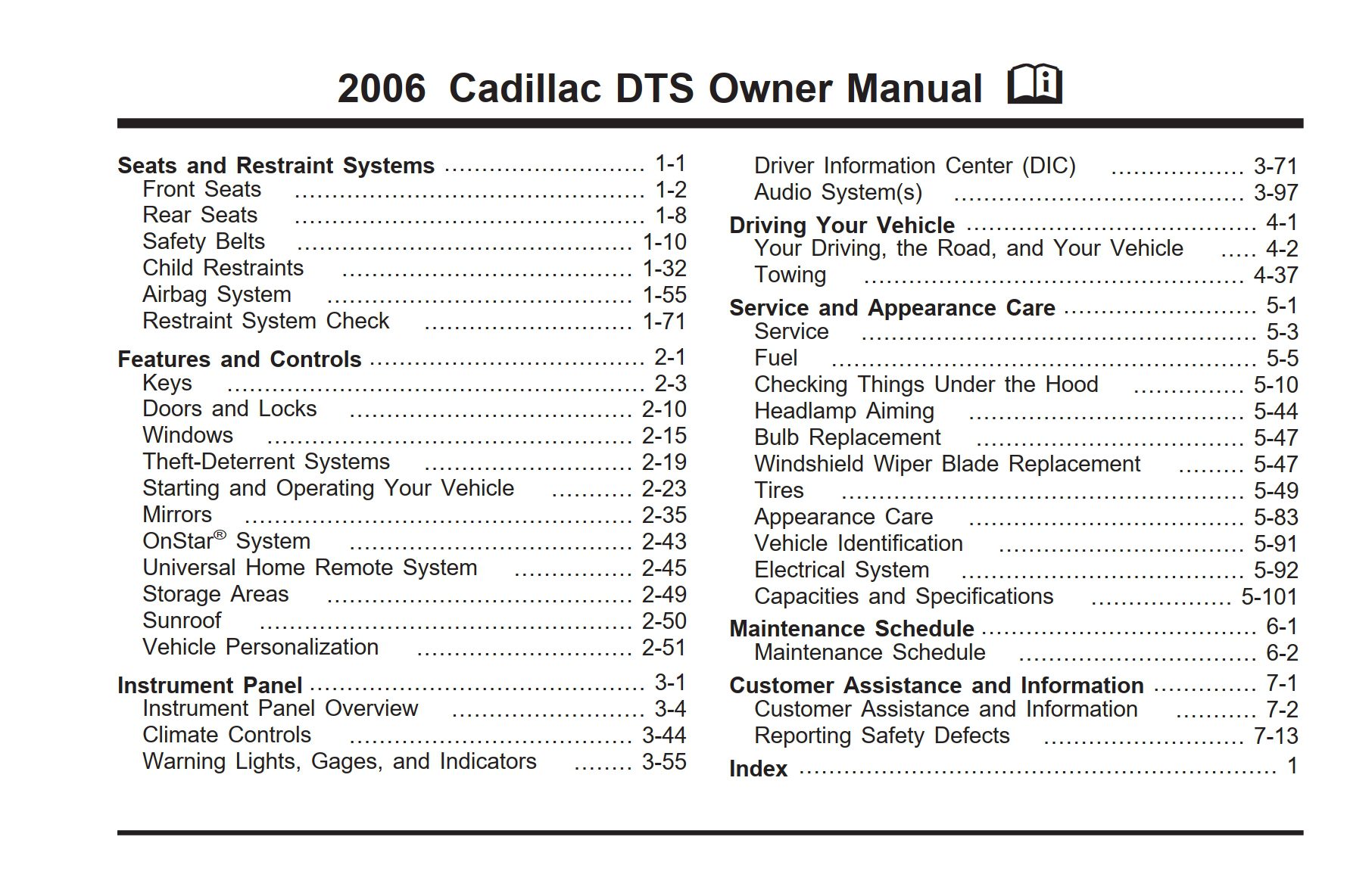2006 CADILLAC DTS OWNERS MANUAL PDF visual data 2