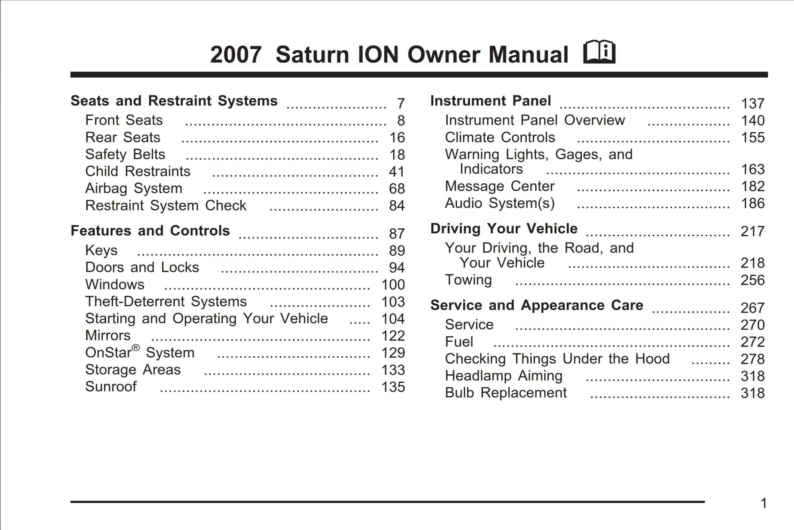 2007 Saturn Ion Owner's Manual DIY & Guides