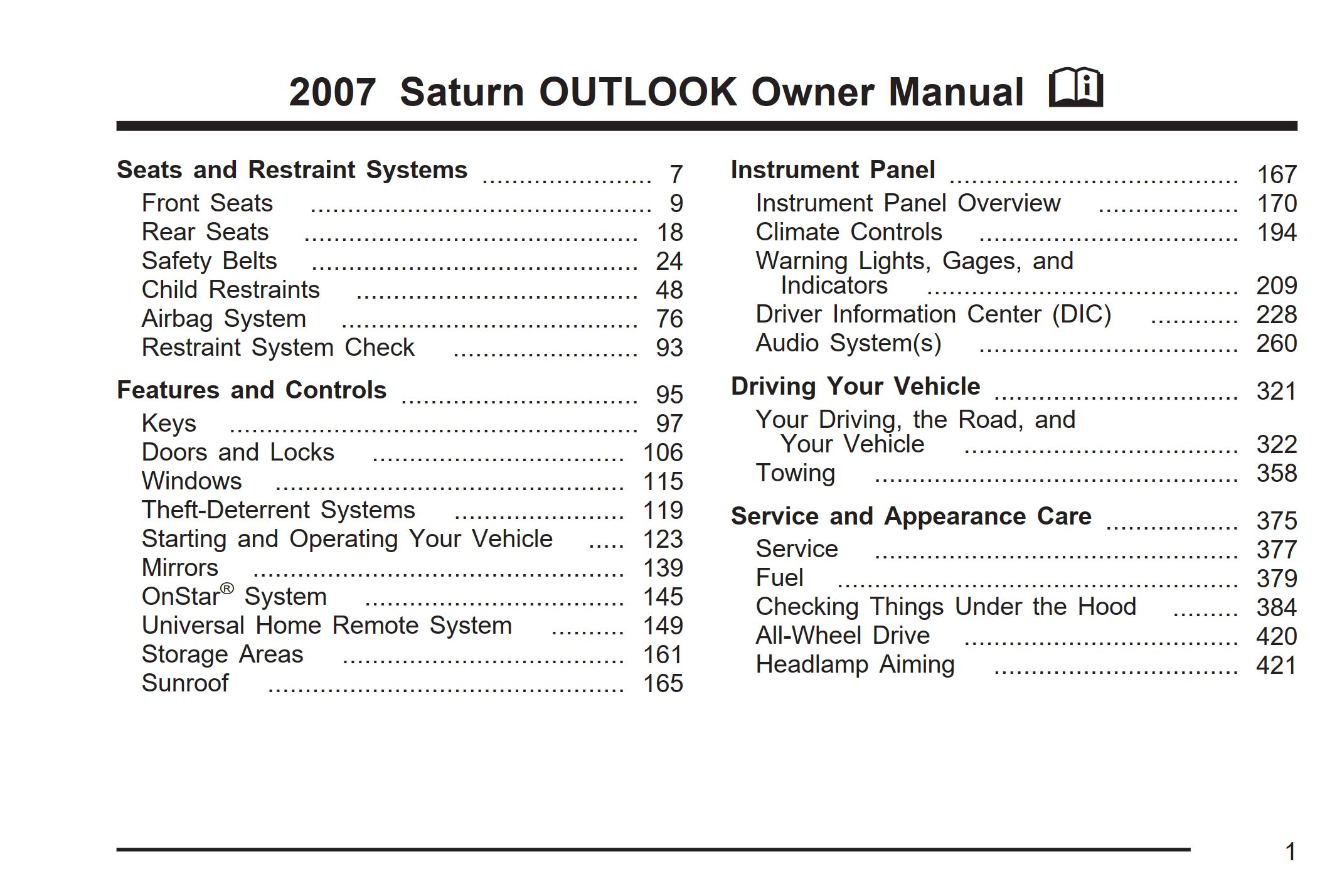 2007 Saturn Outlook Owner's Manual - DIY & Guides