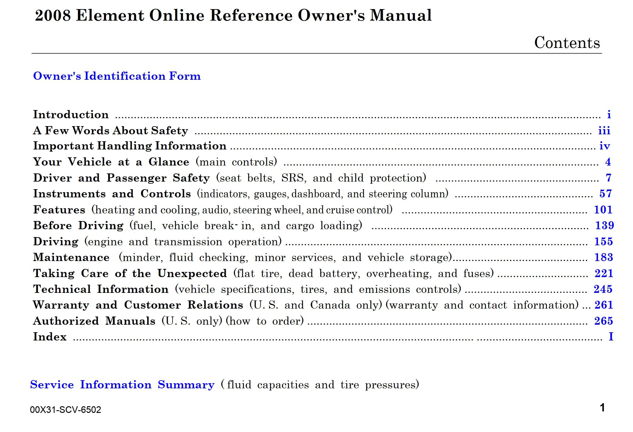 2004 HONDA ELEMENT OWNERS MANUAL PDF visual data 6