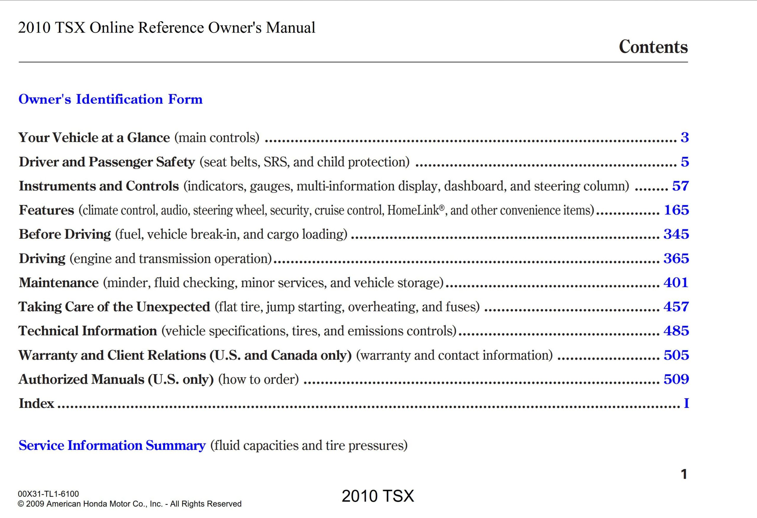 2012 ACURA TSX OWNERS MANUAL visual data 5