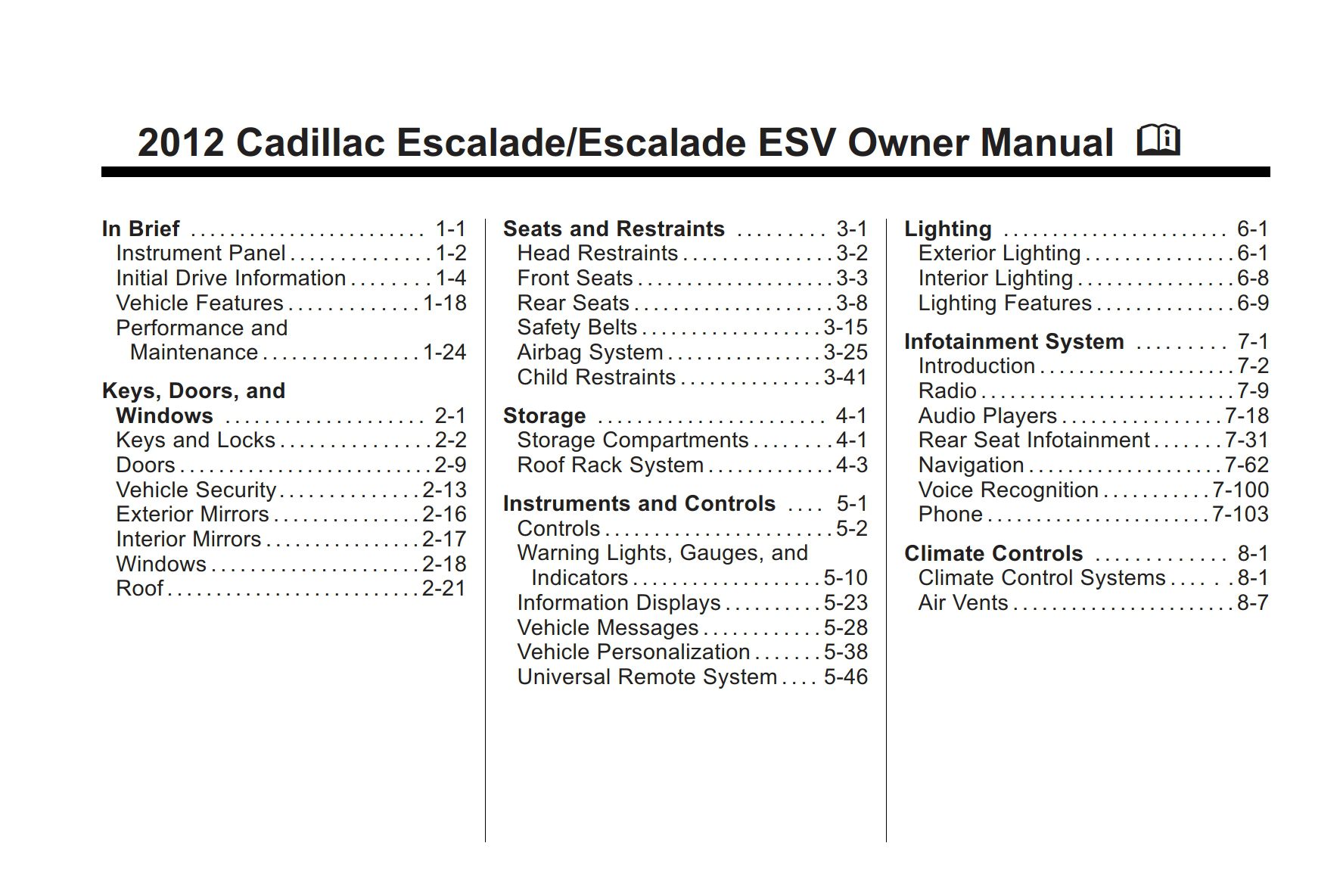 2007 CADILLAC ESCALADE OWNERS MANUAL visual data 6