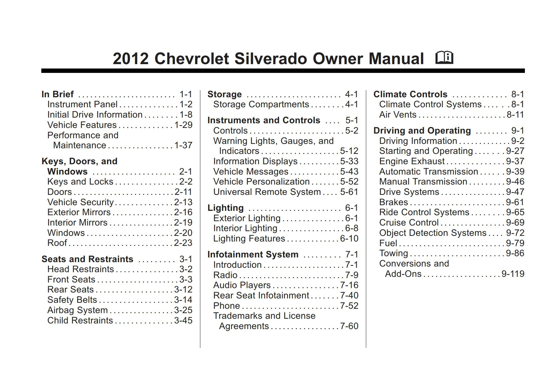 2012 CHEVROLET SILVERADO OWNERS MANUAL PDF visual data 2