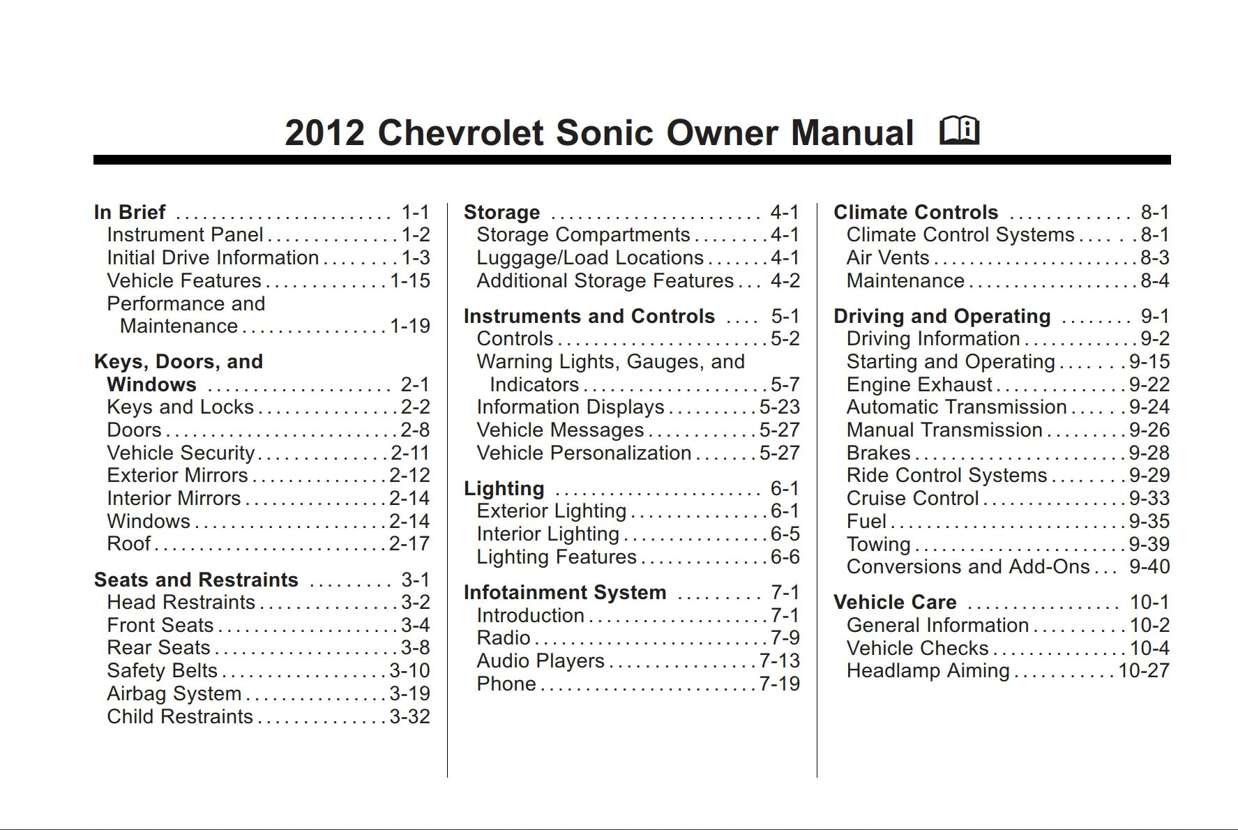 2012 CHEVY SONIC OWNERS MANUAL visual data 5