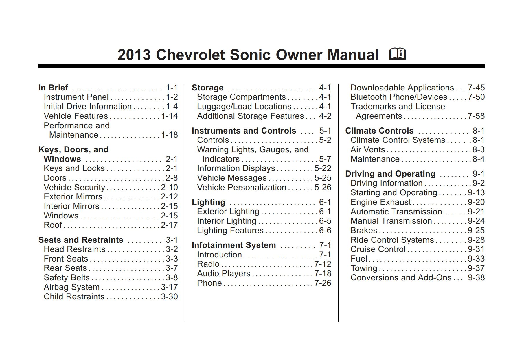 2013 CHEVY SONIC OWNERS MANUAL visual data 5
