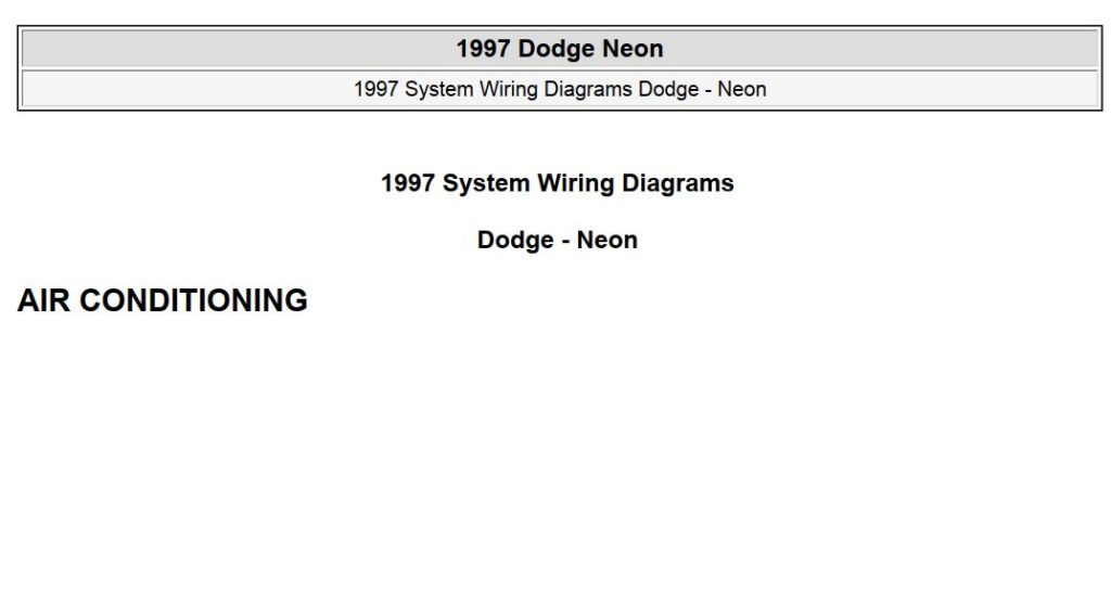 Dodge Neon 1997 System Wiring Diagrams - Pdf Online Download