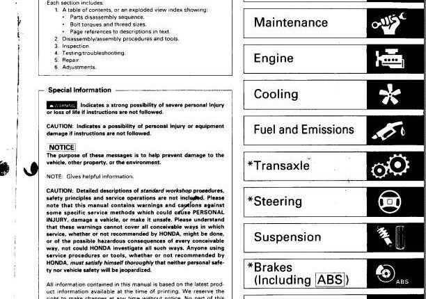 Honda Integra 1998 - 2001 Service Manual