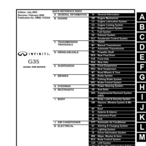 Infiniti G35 Sedan Model V35 Series 2004 Service Manual
