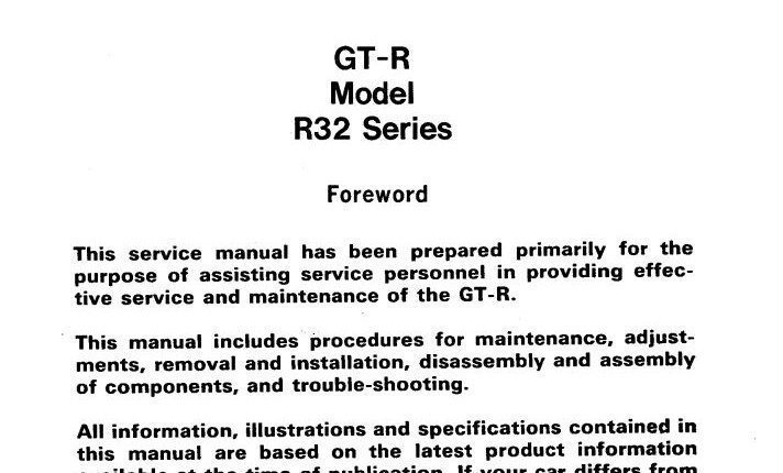 NISSAN GT-R Model R32 Series SERVICE MANUAL