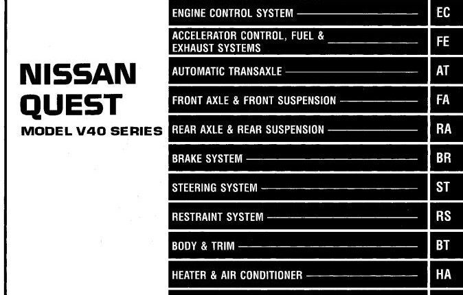 NISSAN QUEST MODEL V40 SERIES 1997 SERVICE MANUAL
