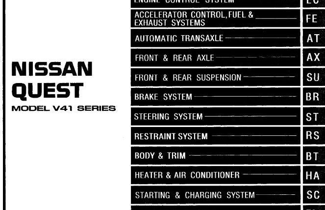 NISSAN QUEST MODEL V41 SERIES 1999 SERVICE MANUAL