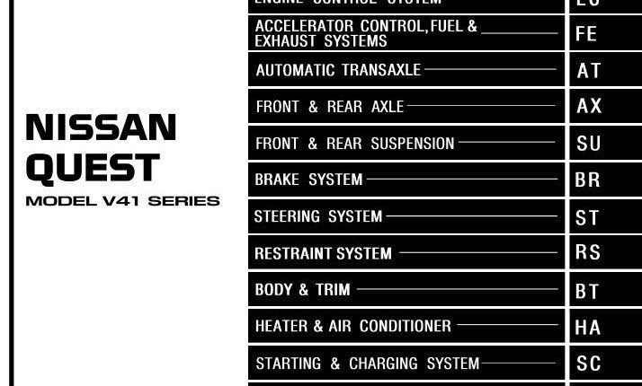 NISSAN QUEST MODEL V41 SERIES 2001 SERVICE MANUAL