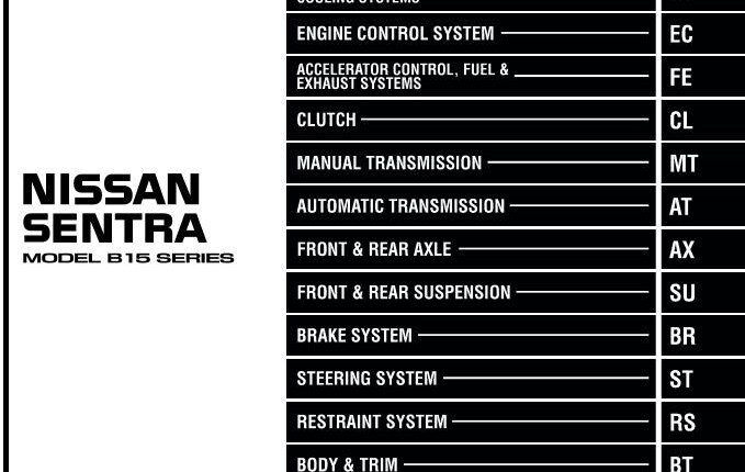 NISSAN SENTRA MODEL B15 SERIES 2001 SERVICE MANUAL
