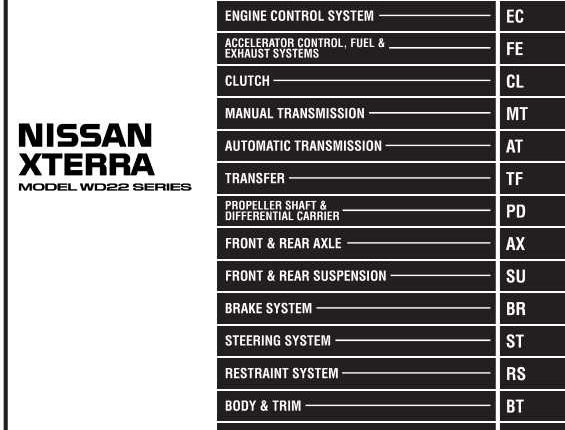 NISSAN XTERRA MODEL WD22 SERIES 2001 SERVICE MANUAL