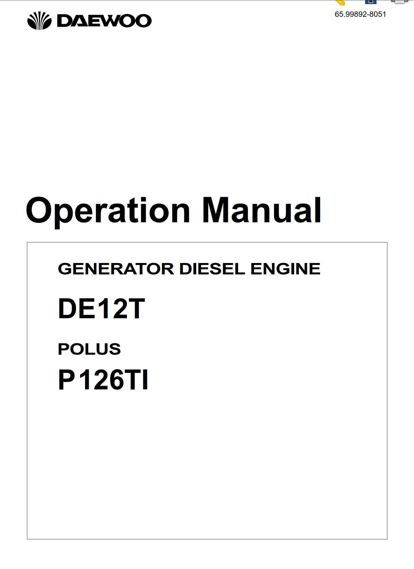 Daewoo DE12T Polus P126TI Diesel Engine Operation Manual Comprehensive