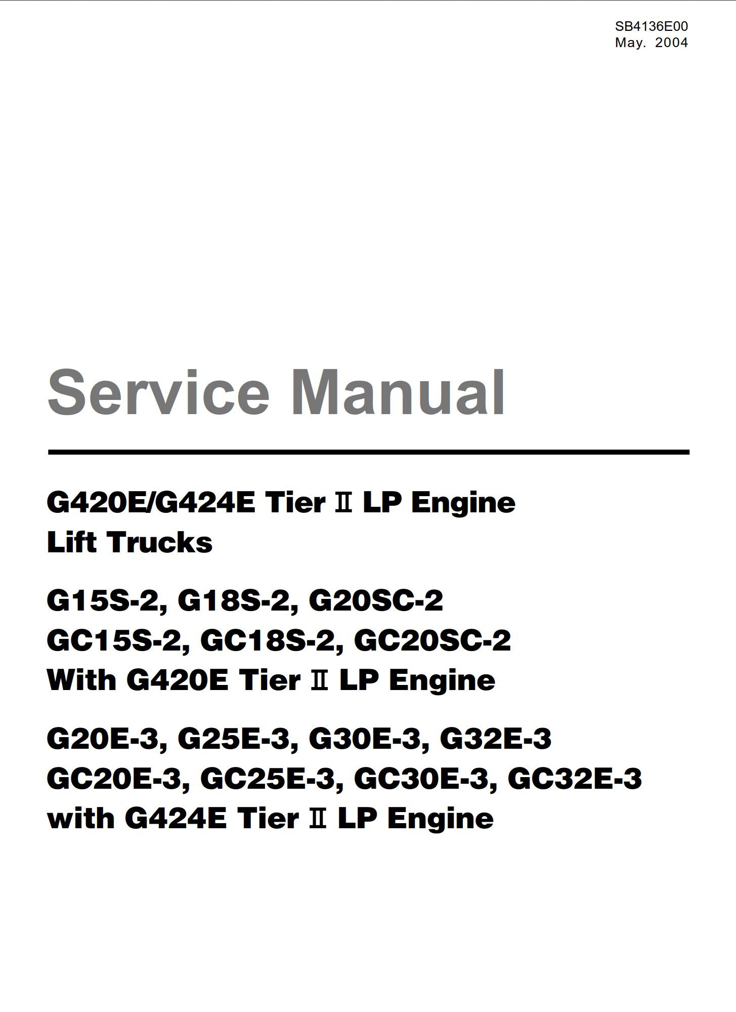 daewoo g420e, g424e tier lp engine lift trucks forklift service manuals