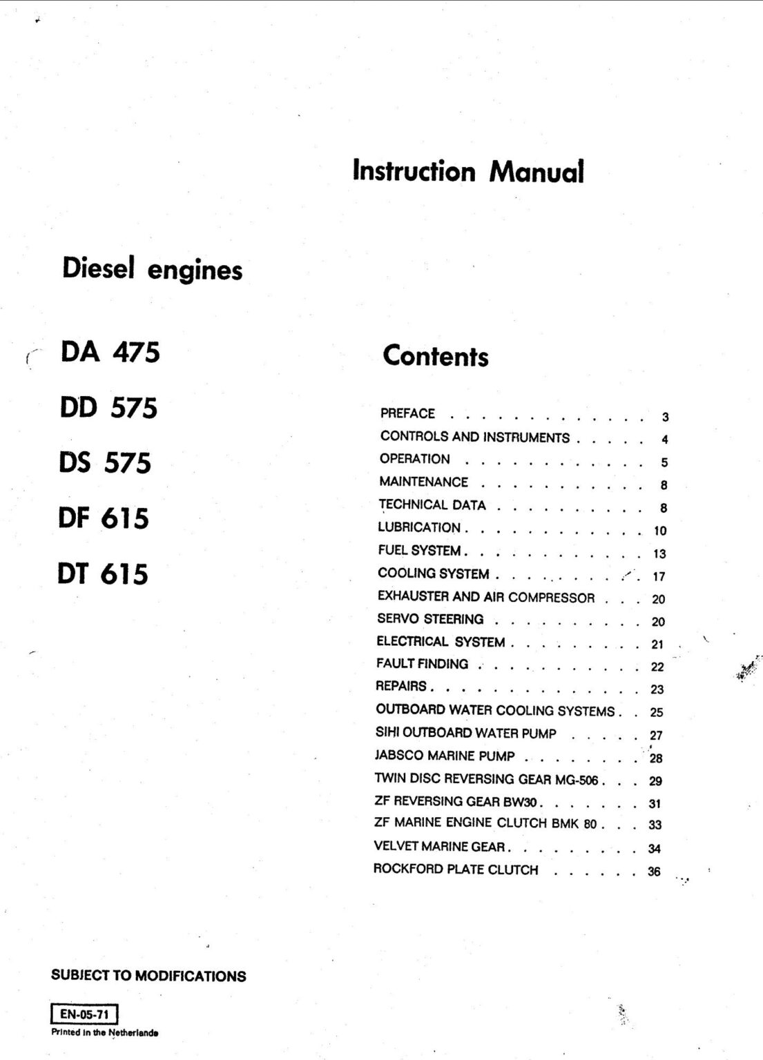 DAF DA 475, DD 575, DS575, DF 615, DT 615 Diesel Engines Manual - DIY ...