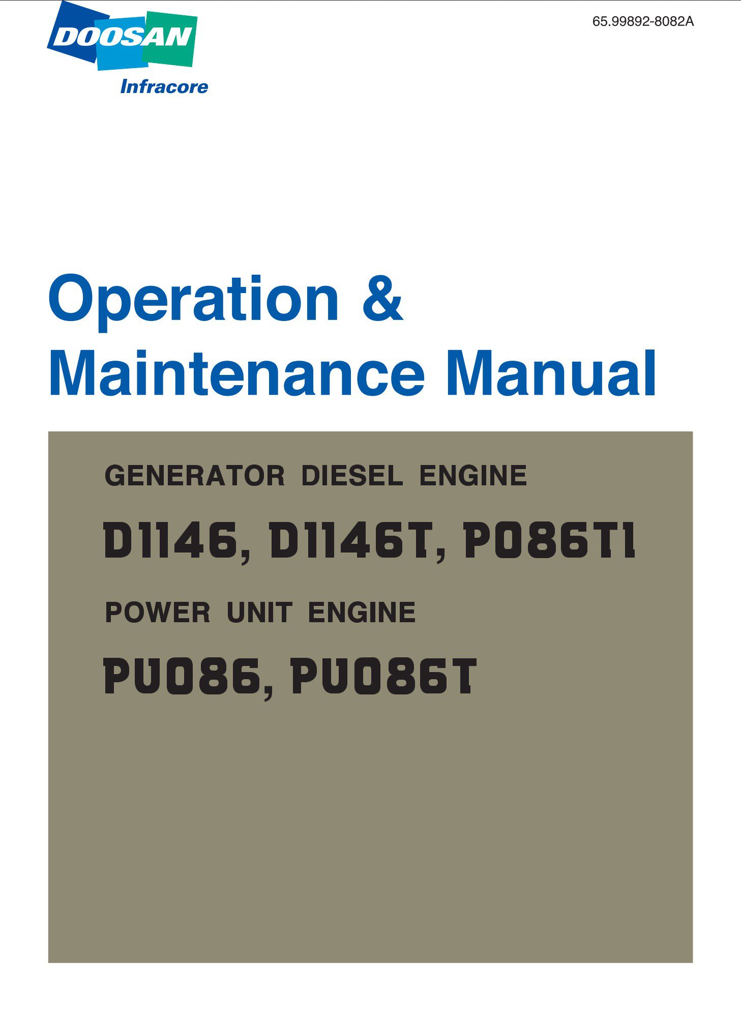 doosan d1146, d1146t, p086t1, pu086, pu086t installation operation & maintenance