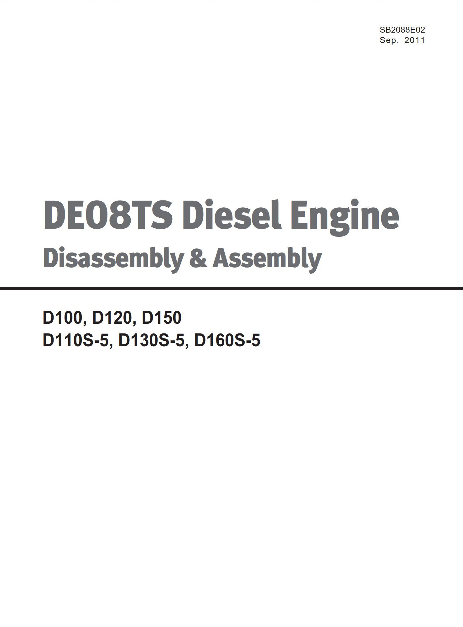 doosan de08ts, d100, d120, d150, d130s 5, d160s 5, d110s 5 engine disassembly assembly maintenance manual