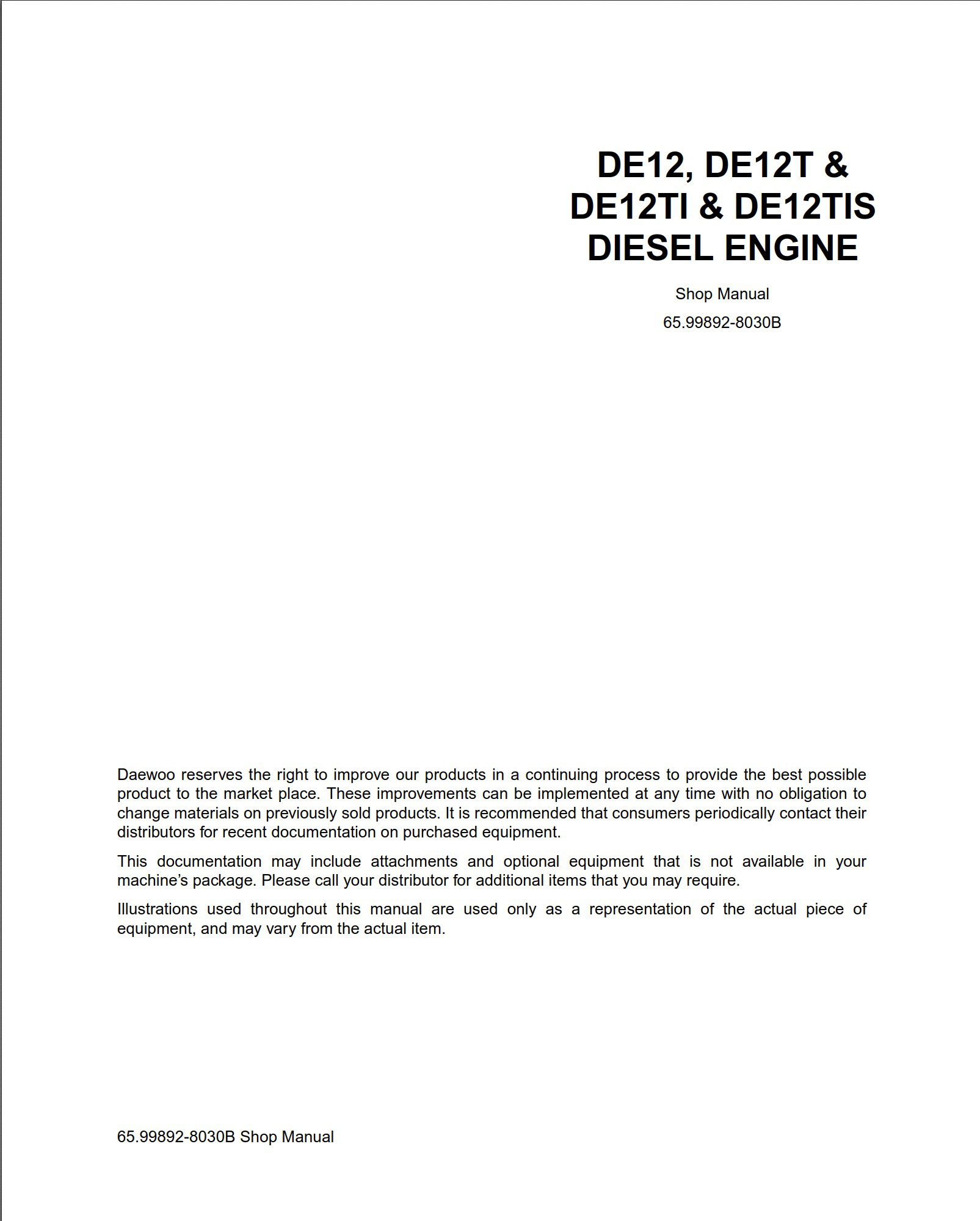 doosan de12, de12t de12ti de12tis diesel engine shop manual