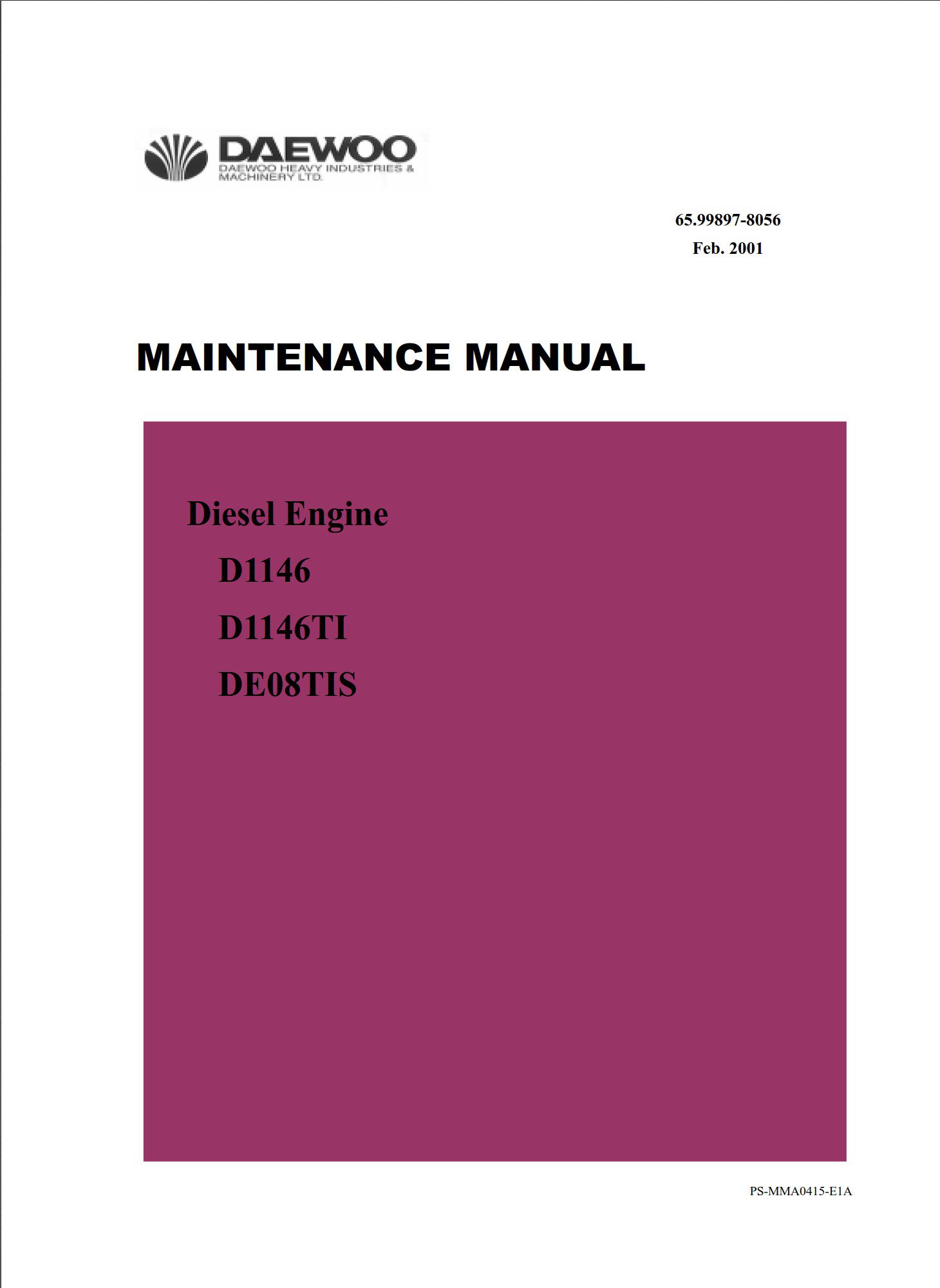 doosan diesel engine d1146 d1146ti de08tis operation maintenance manual