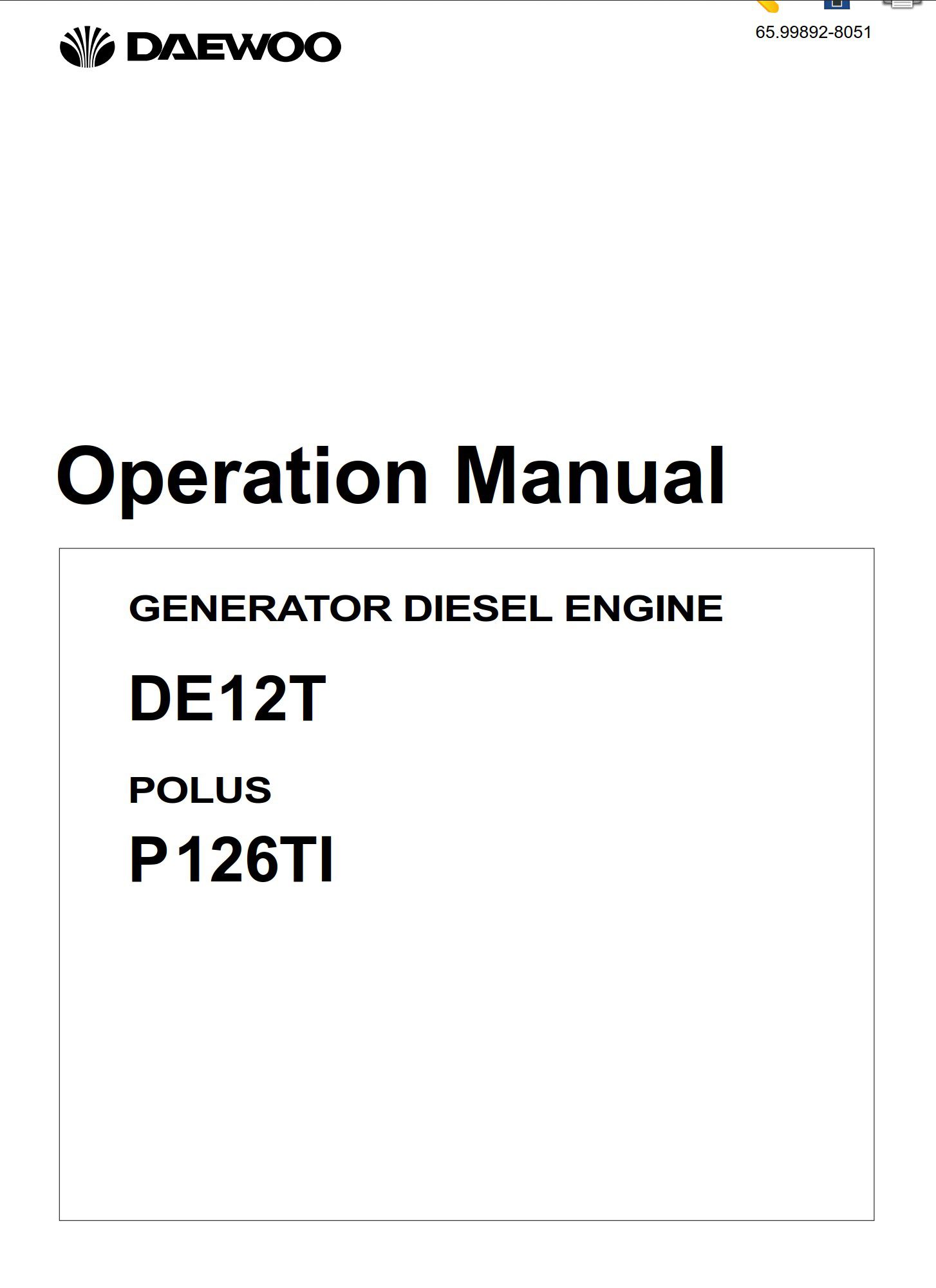 doosan generator diesel engine de12t polus p126ti service manual
