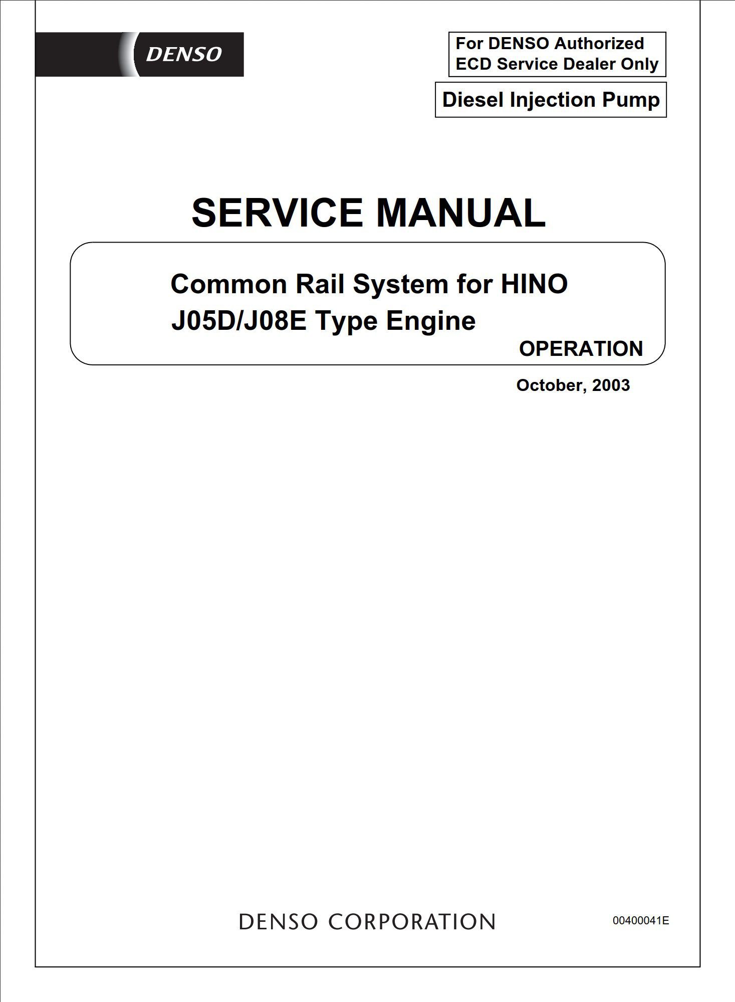 hino common rail j05d j08e engine service manual