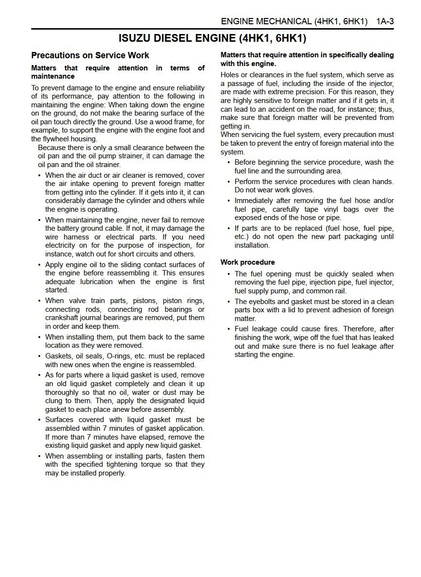 isuzu diesel engine 6hk1 service manual