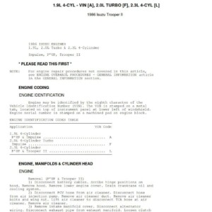 isuzu trooper ii 1986 engine workshop manual