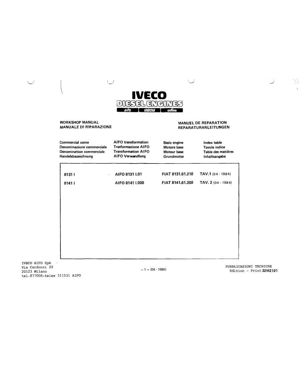 iveco 8131 i diesel engine workshop manual