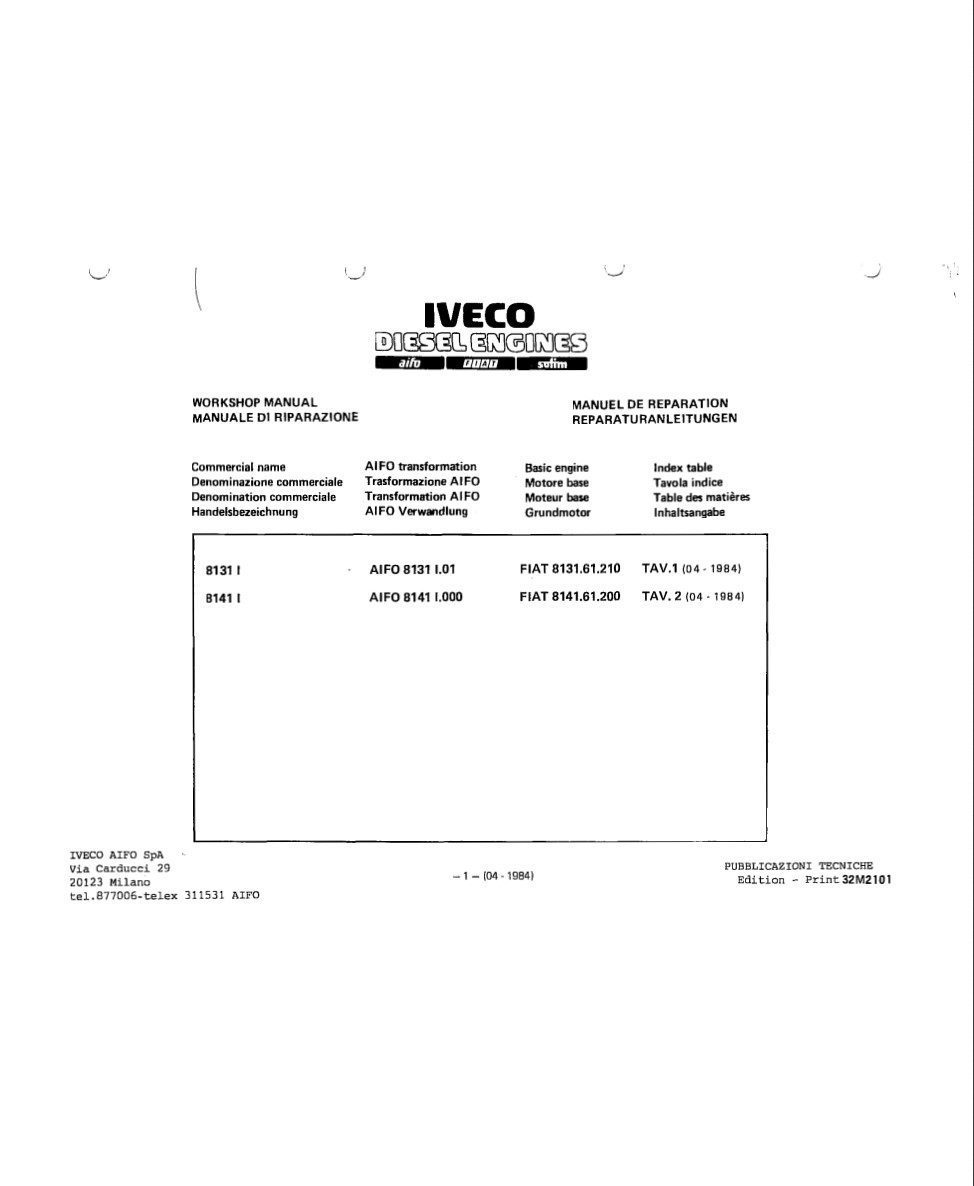 iveco diesel engine 8131 8141 workshop manual