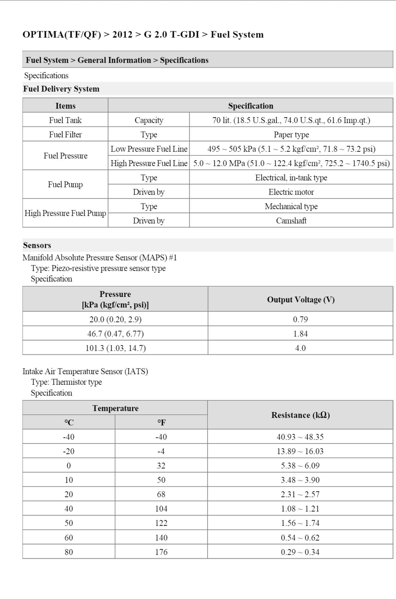 kia optima 2012 fuel system 2.0 repair manual