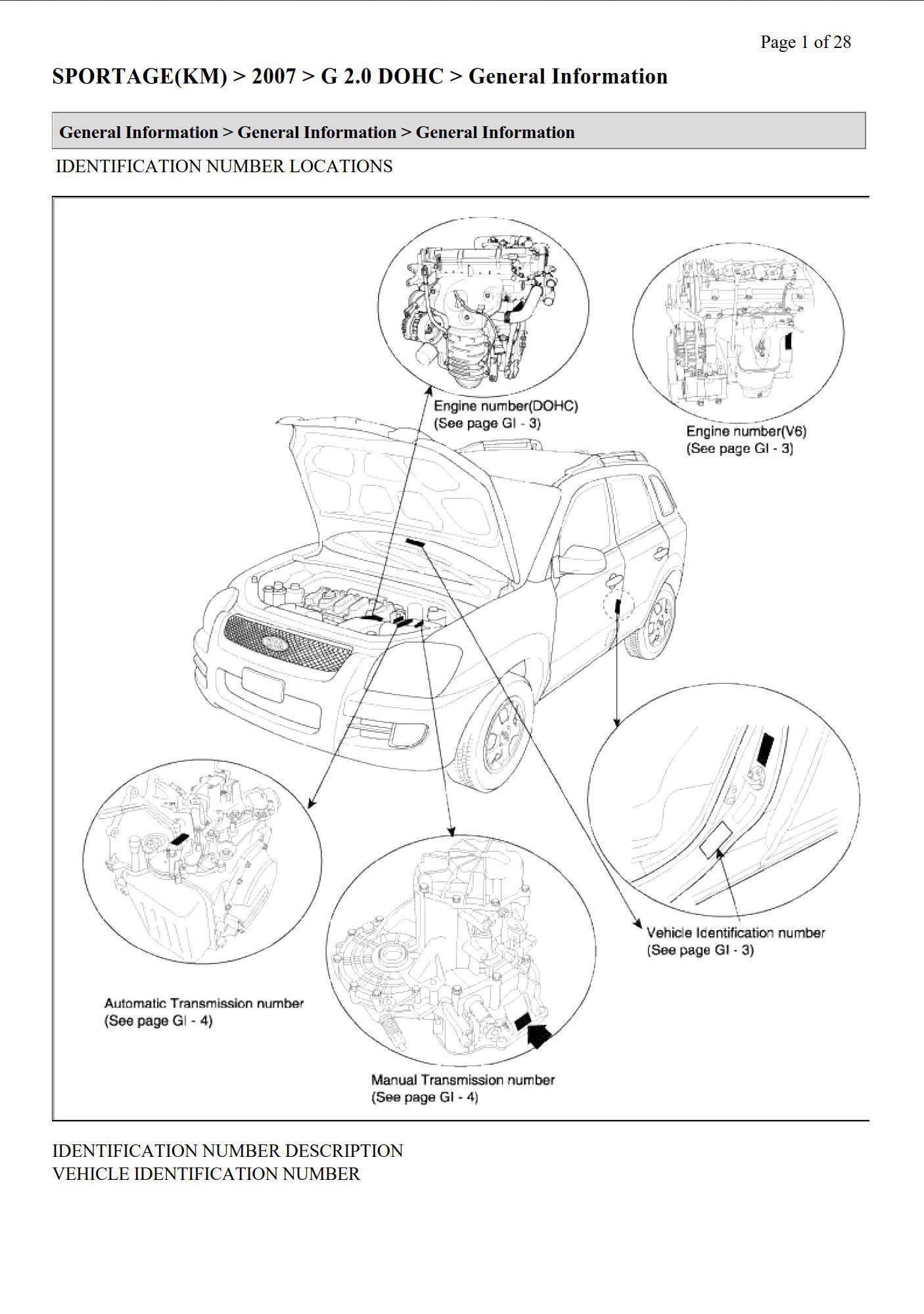 kia sportage 2007 g 2.0l dohc service manual