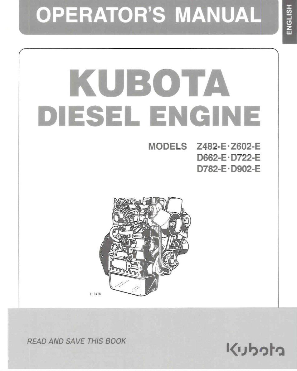 kubota z482e, z602e, d662e, d722e, d782e, d902e diesel engine workshop manual