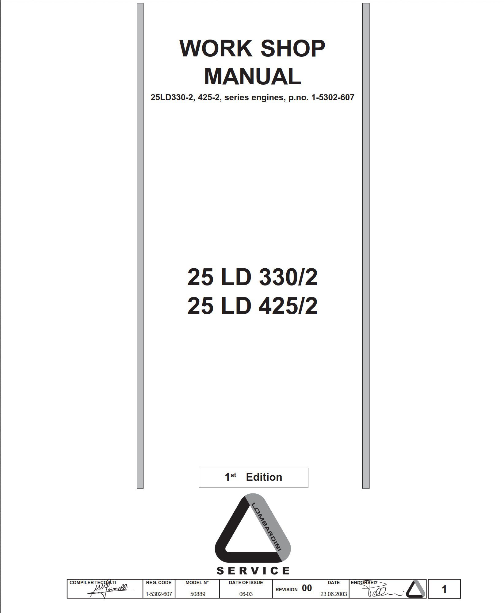 lombardini 25ld330 2, 25ld425 2 workshop manual