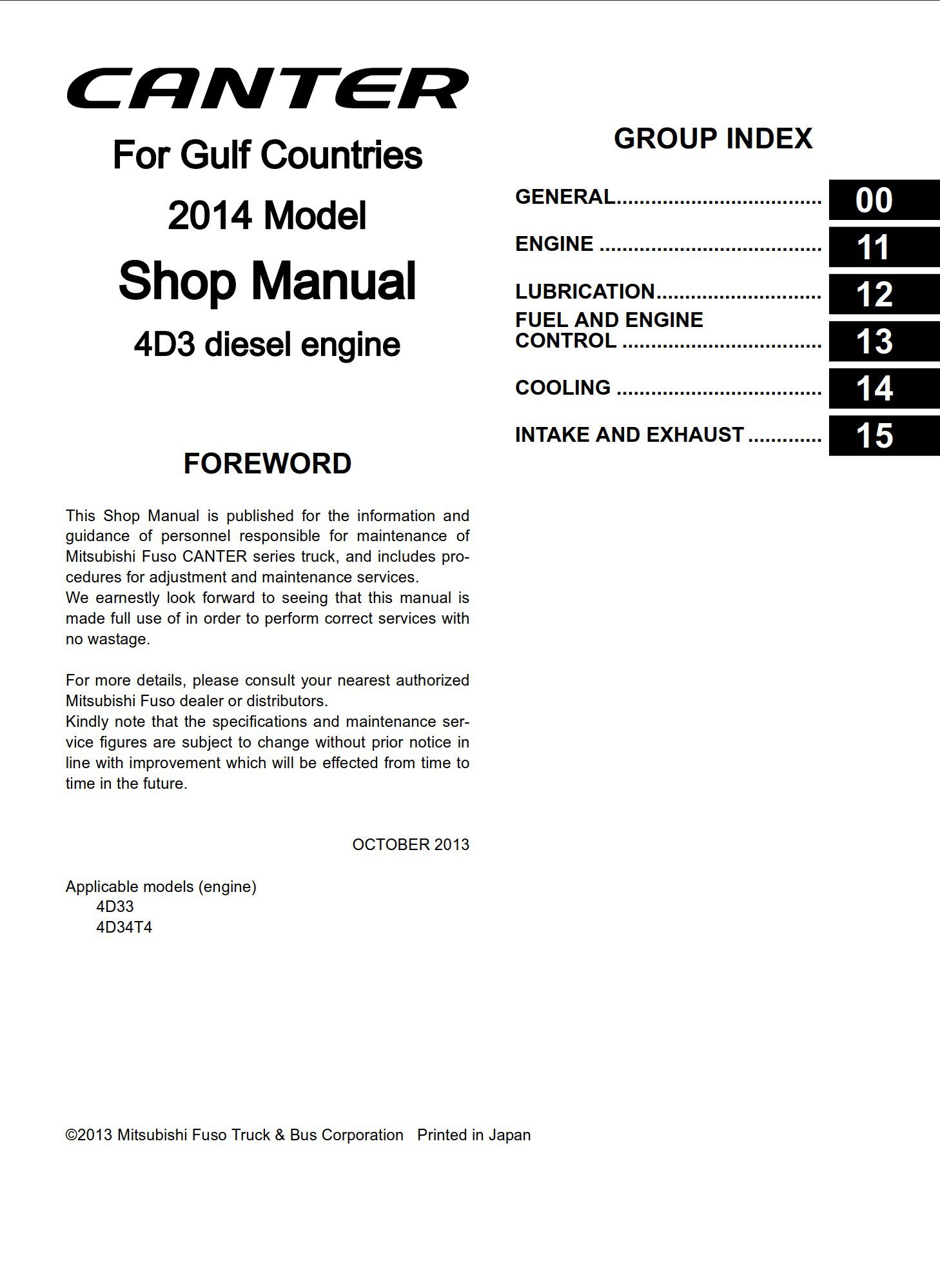 mitsubishi fuso canter 4d3 diesel engine workshop manual