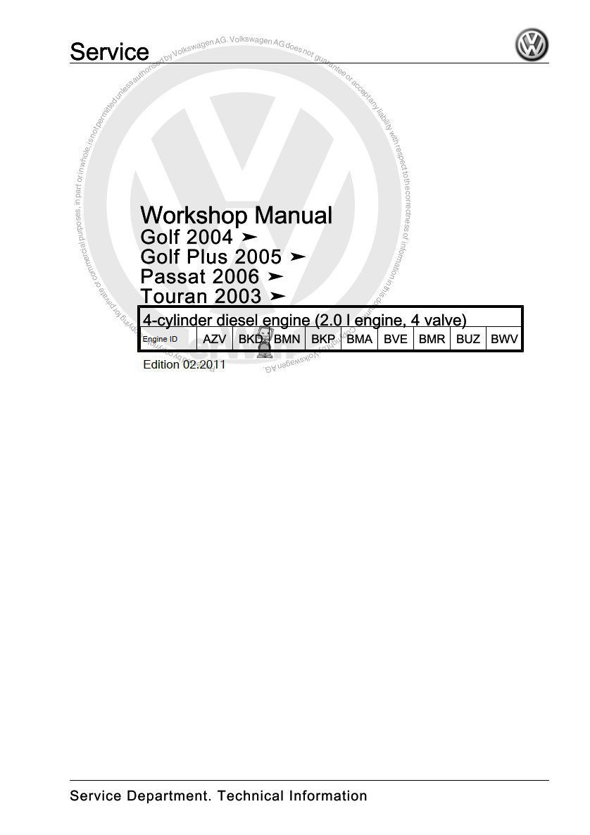volkswagen passat 2006 workshop manual – 4 cylinder diesel engine (2.0l engine, 4 valve)