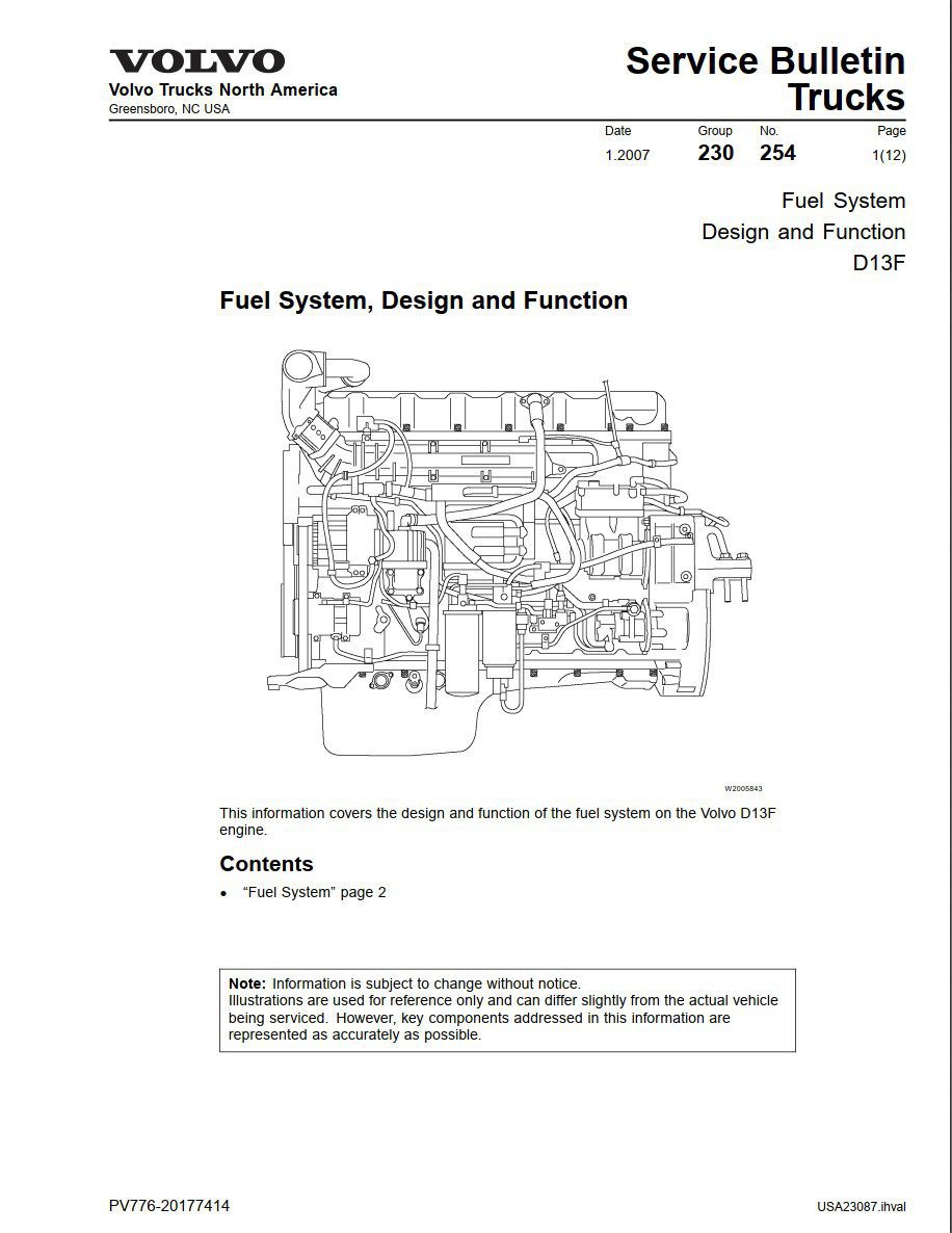 volvo В13f engines fuel system, design and function service manual
