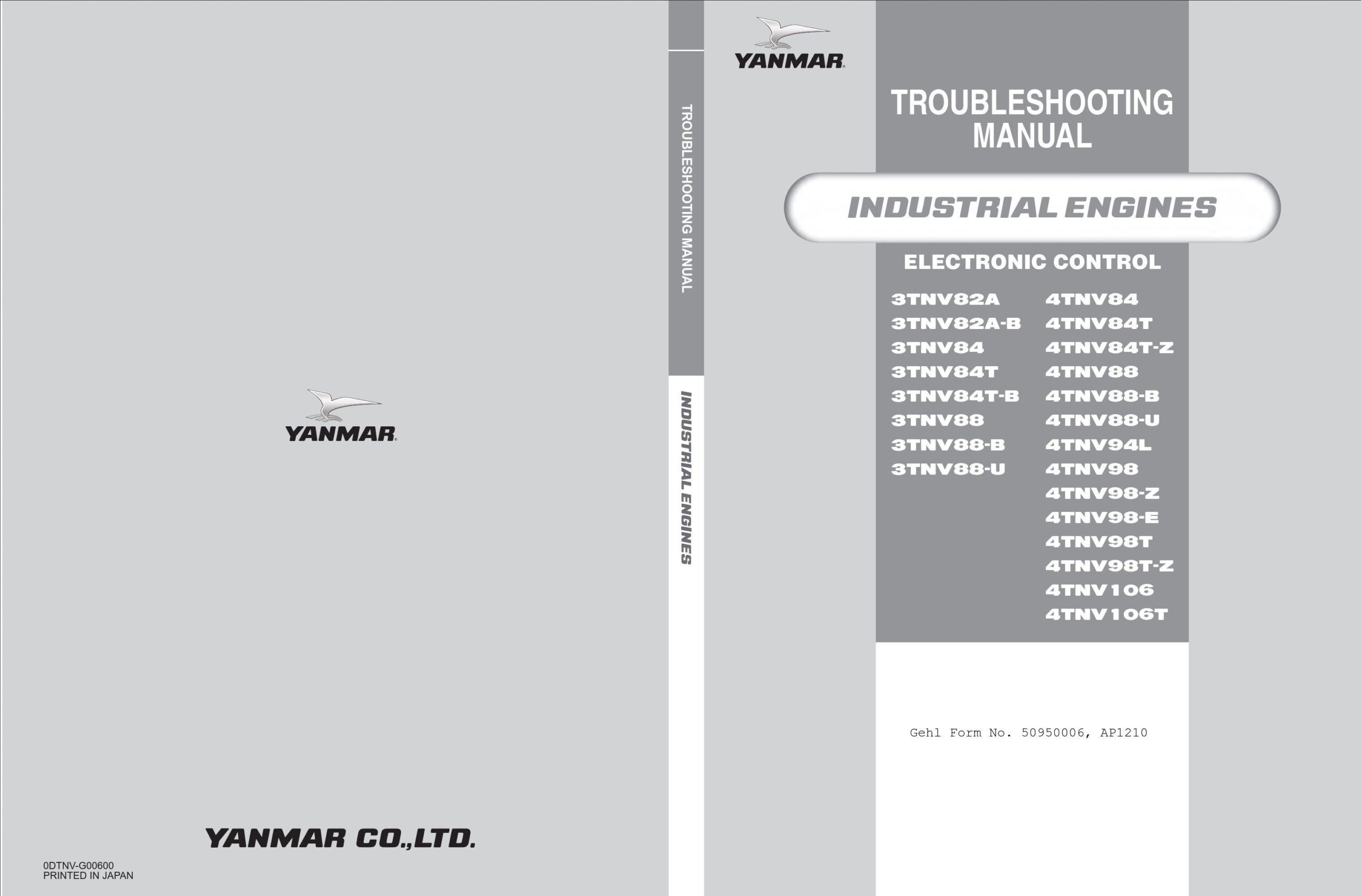 yanmar 3tnv82a 4tnv1006t indutrial engines – electronic control troubleshooting manuals