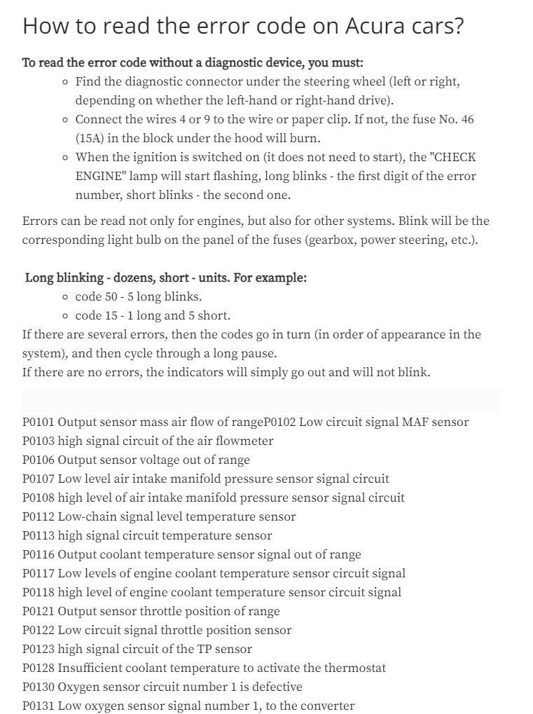 acura mdx fault codes