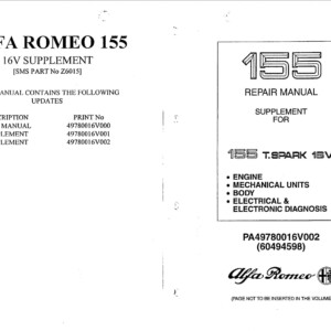 alfa romeo 155 1994 supplement tspark 16v workshop manual