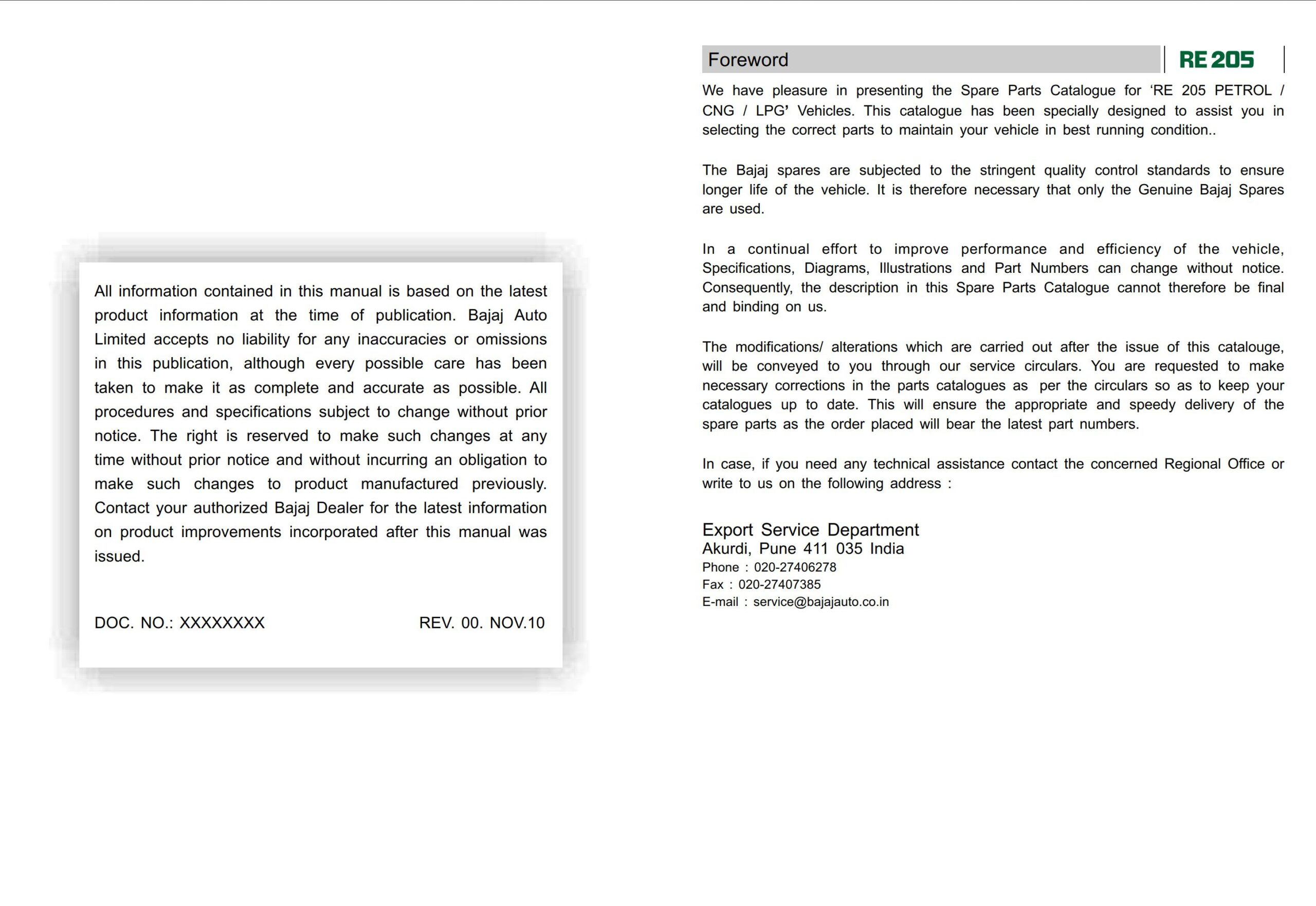 bajaj re 205 auto rickshaw 2011 service manual