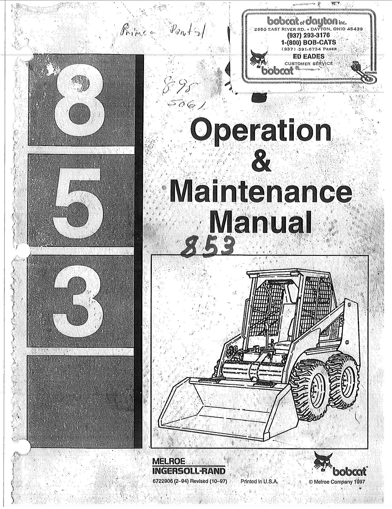 bobcat 853 operation & maintenance manual