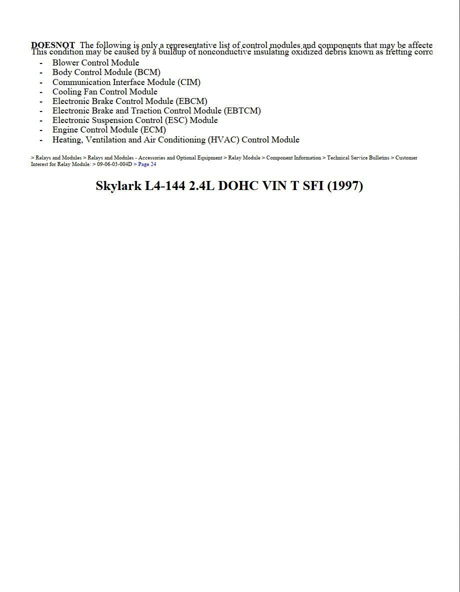 buick skylark 1997 2.4l dohc workshop manual