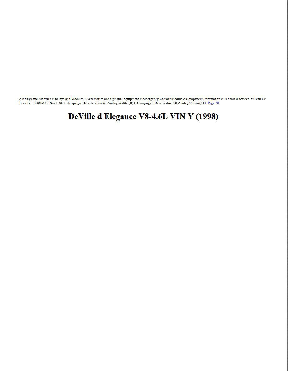 cadillac deville 1998 d elegance 4.6l vin y workshop manual