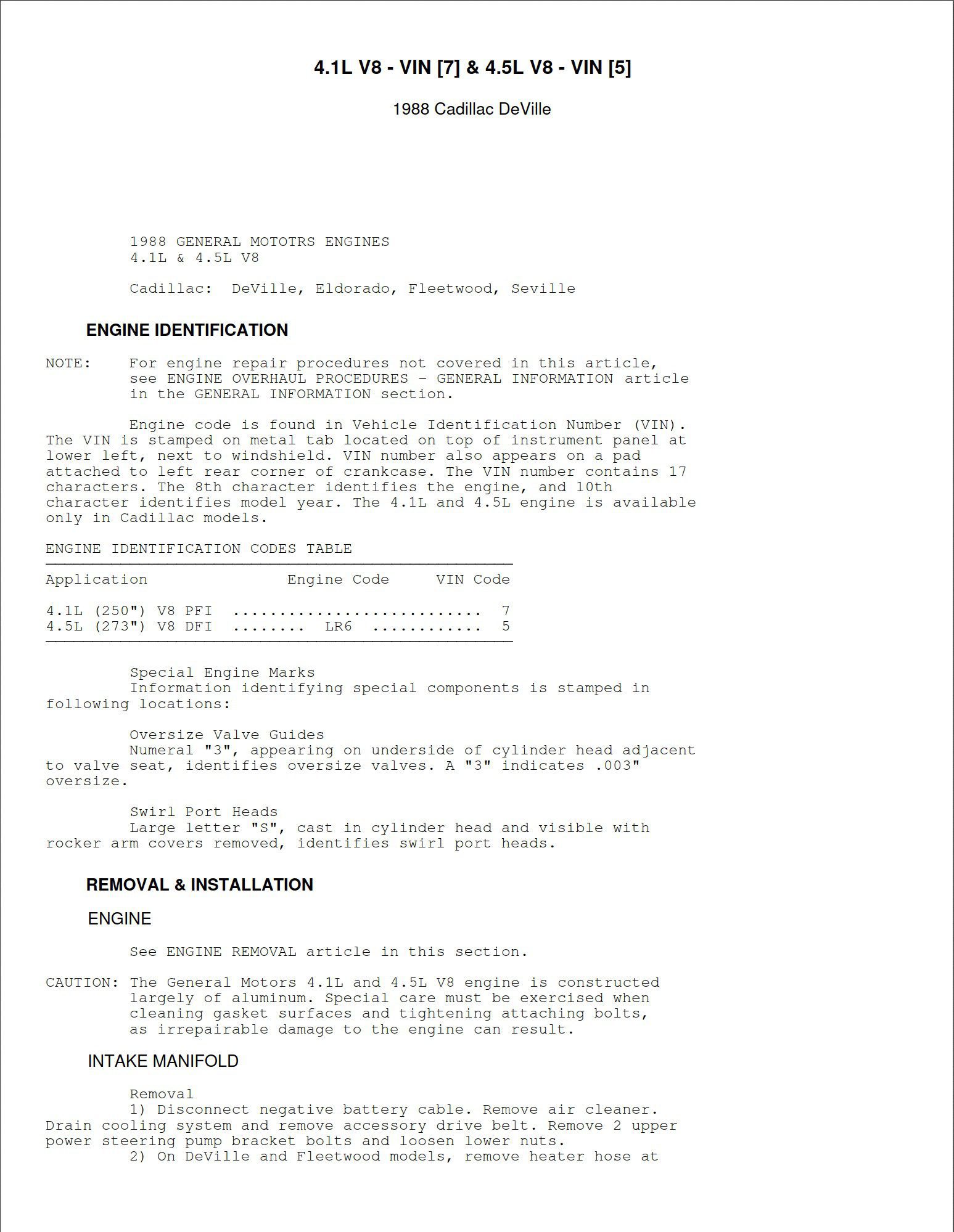cadillac fleetwood 1988 workshop manual