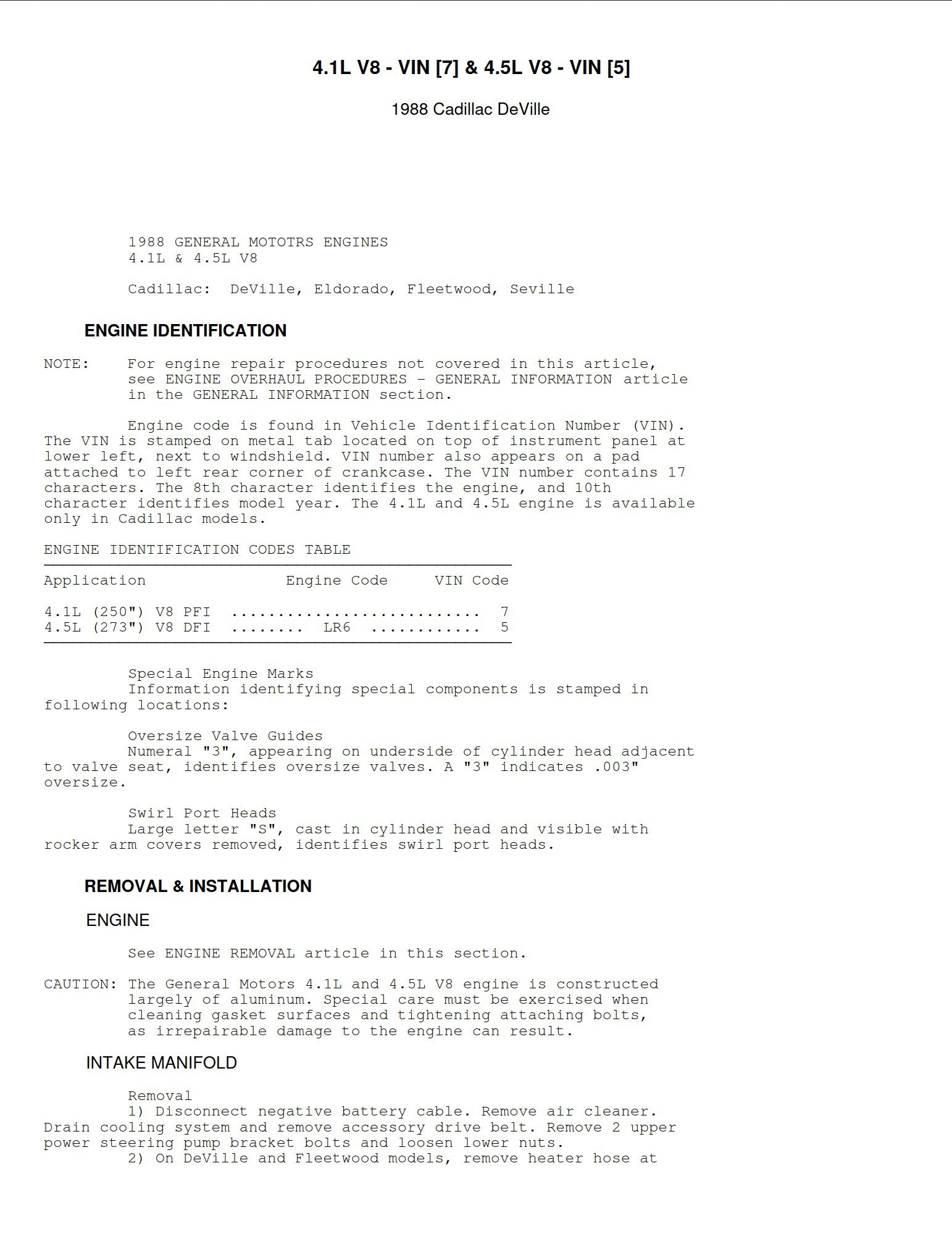 cadillac seville 1988 workshop manual