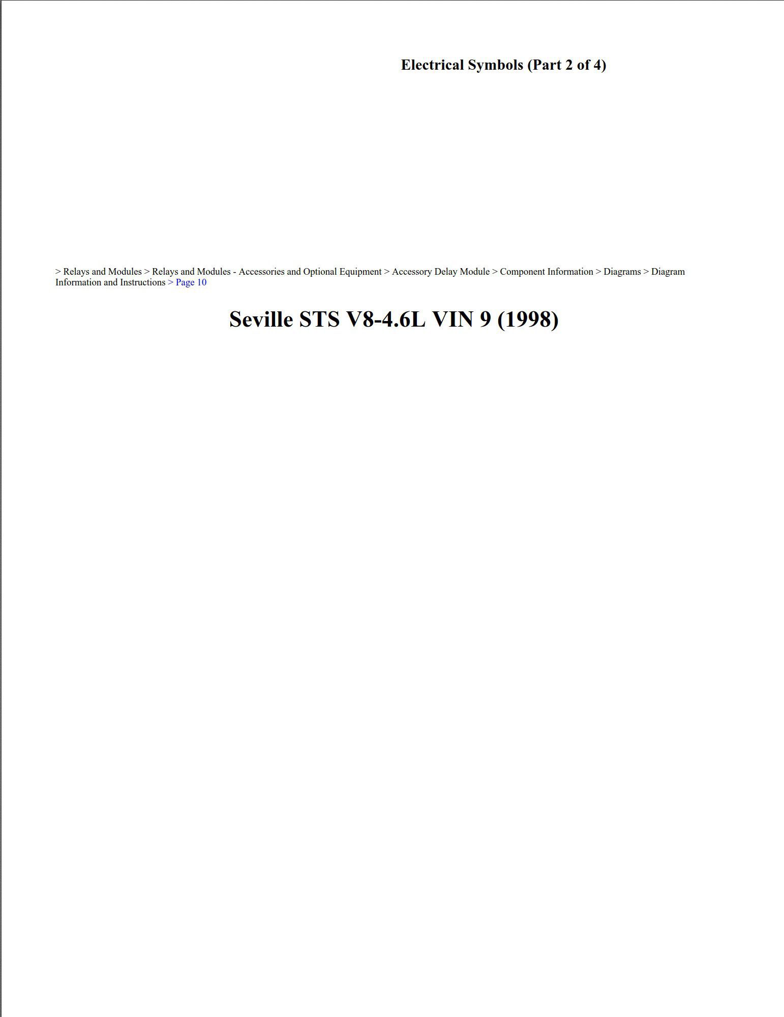 cadillac seville 1998 sts 4.6l vin 9 workshop manual