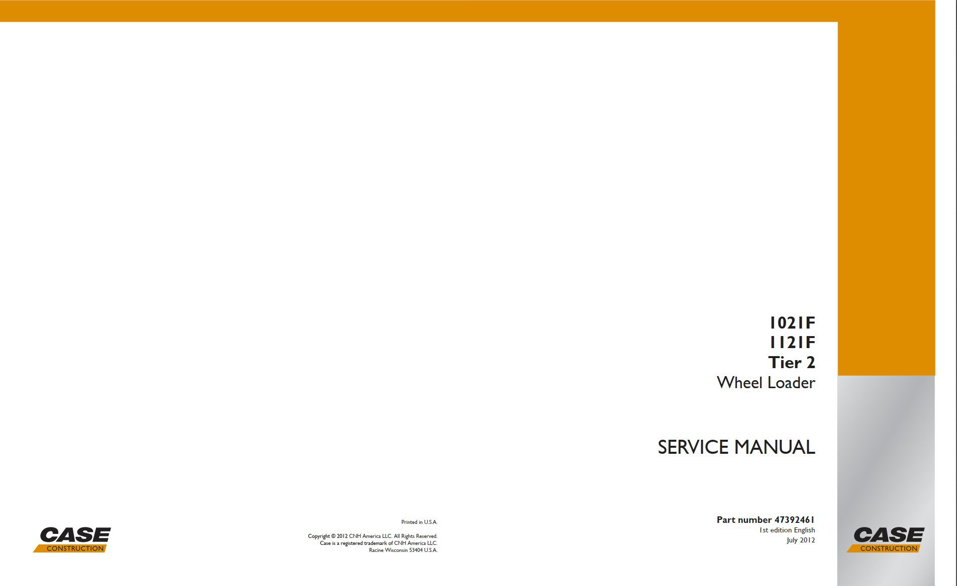 case 1021f 1121f tier2 wheel loader service manual